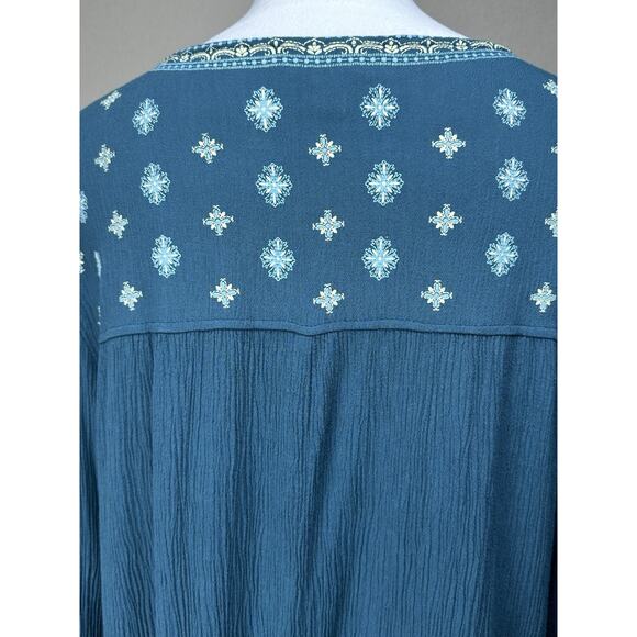 Style & Co. Women’s Top Size XL Blue Floral Embroidered Long Sleeve Boho Flowy - Picture 11 of 16